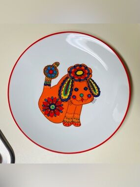 *VTG* Bareuther Waldsassen Ceramic Plate - Colorful Dog Design - Bavaria Germany